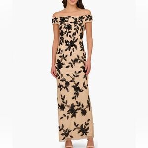 Adrianna Papell Beige and Black Sequin Dress